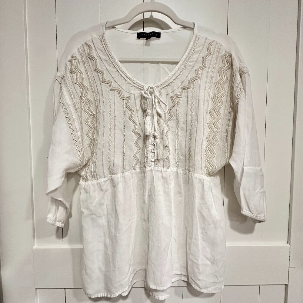 Boho Vibe Sanctuary White Embroidered Boho Peasant Top – Size Small